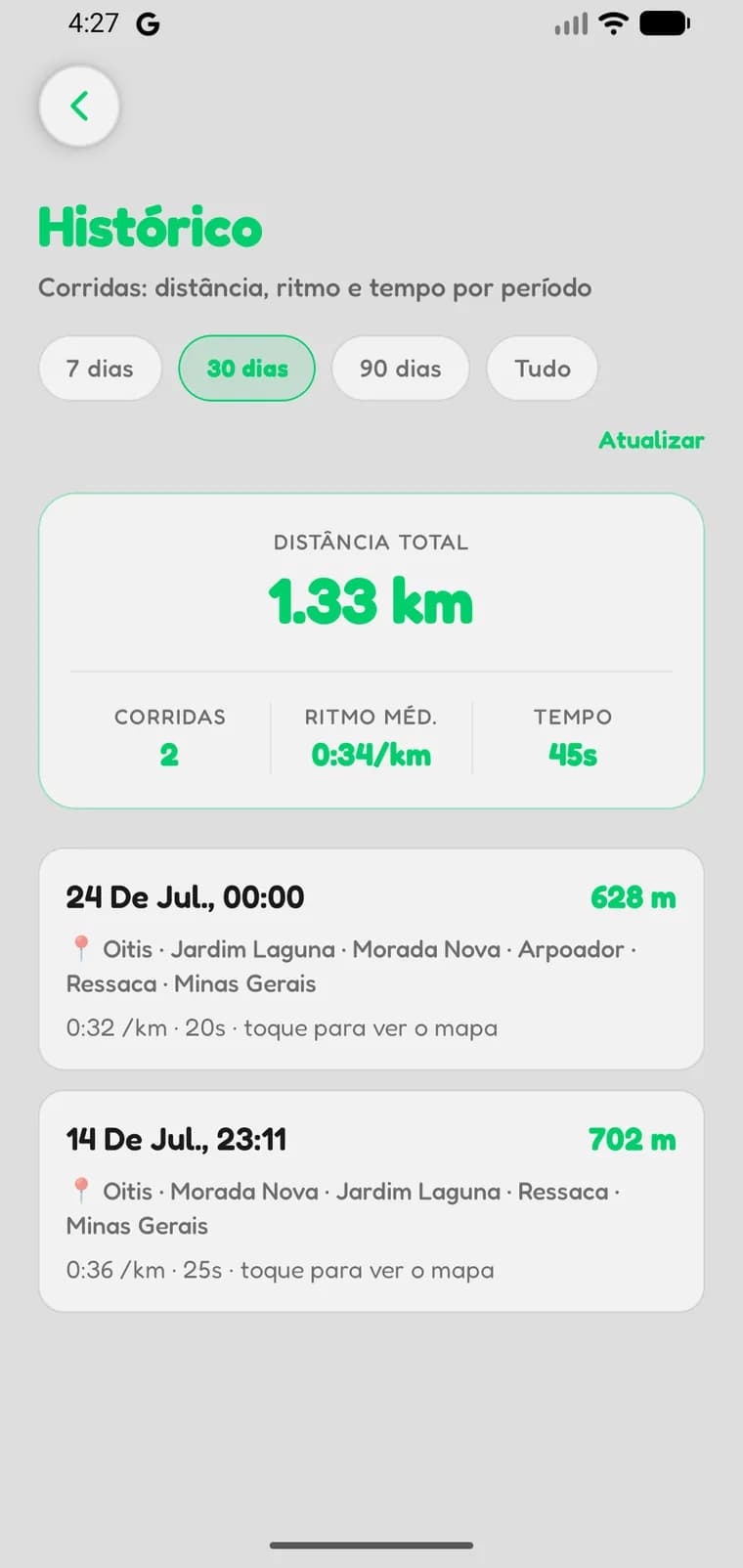 Runex — Histórico de treinos